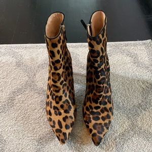 J Crew Leopard Kath hair block heel boots. Size 9